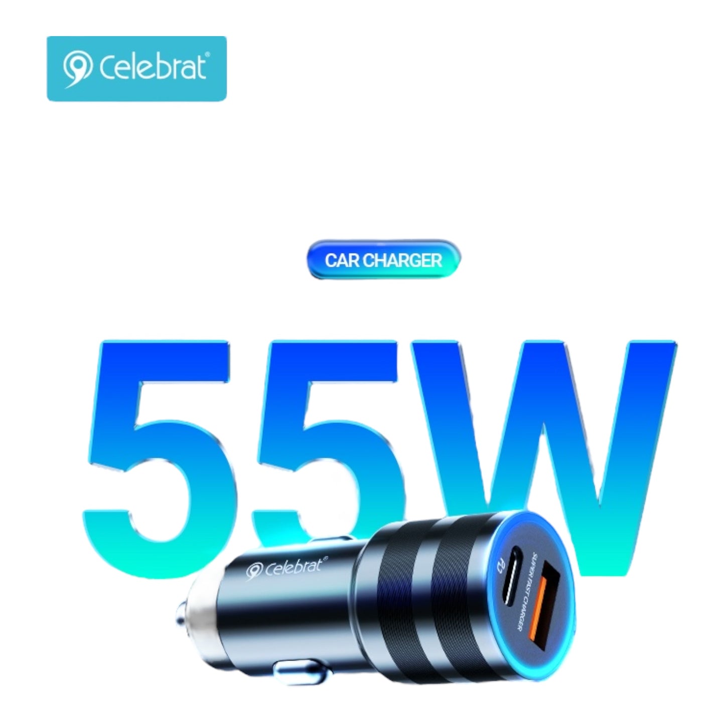 Cargador Para Carro Celebrat 55w Dual Port USB y USB-c