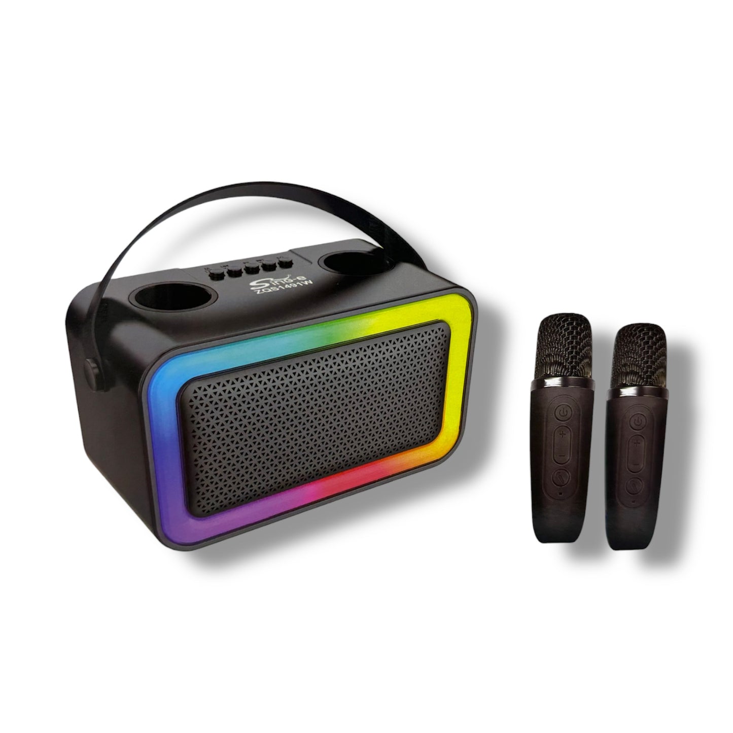 MINI PARLANTE KARAOKE BLUETOOTH CON DOBLE MICRÓFONO INALÁMBRICO - SING-E ZQS1491