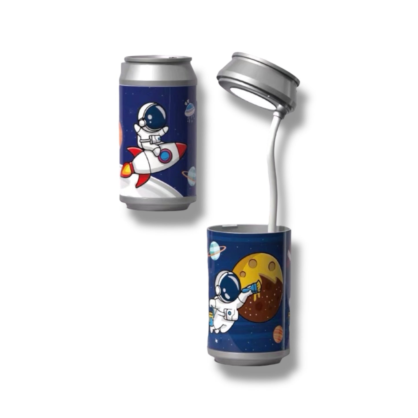 LÁMPARA + LAPICERA CON DISEÑO DE ASTRONAUTA RECARGABLE DE 21 CM APROX