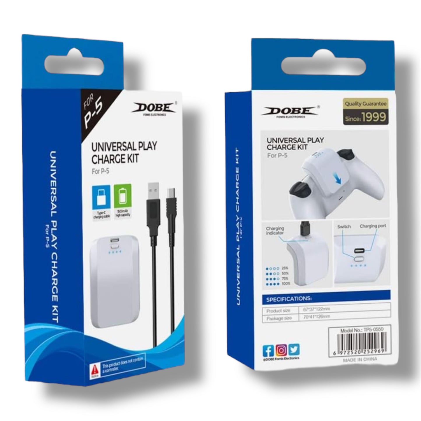 Paquete De Baterías 1500mAh Para PS5 con Cable USB - A a USB - C - DOBE TP5 - 0550 - VRCELL Costa Rica