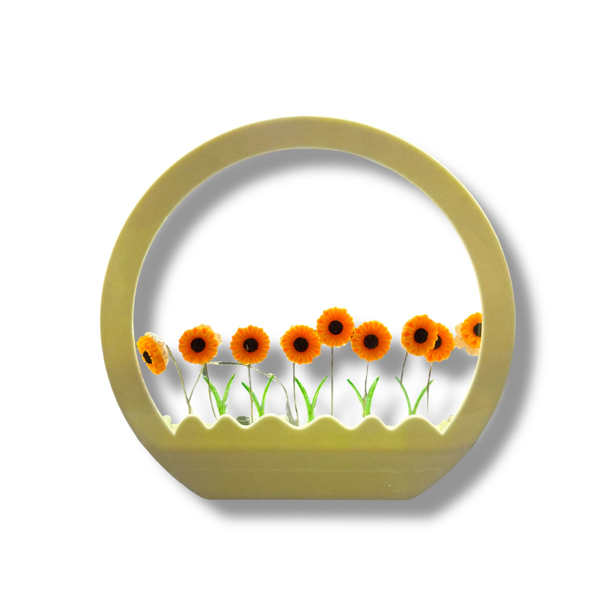 LÁMPARA PLÁSTICA CON GIRASOLES DE 15 CM APROX