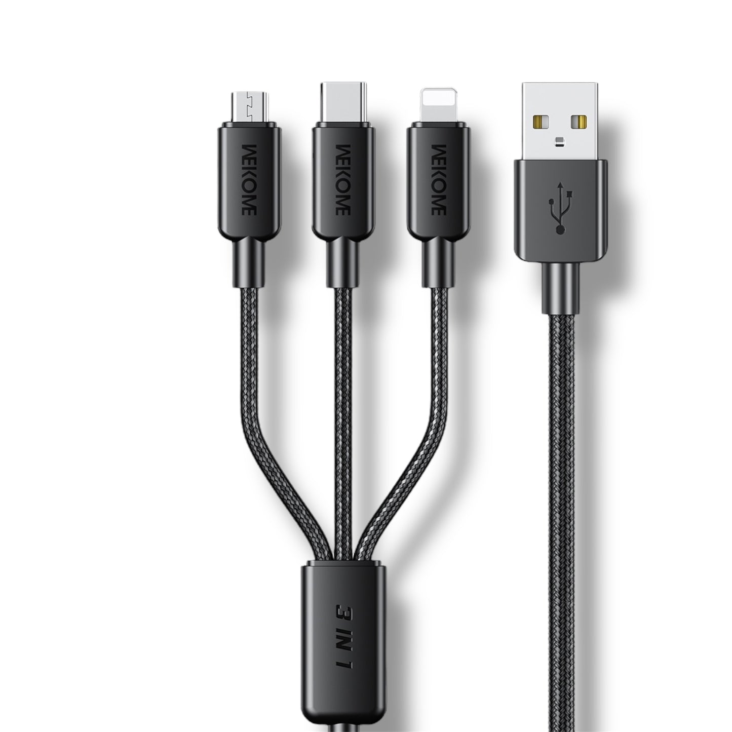 Cable 3 en 1 USB-A a USB-C / MICRO-USB / LIGHTNING 1.2M - TRENZADO WEKOME WDC-04th