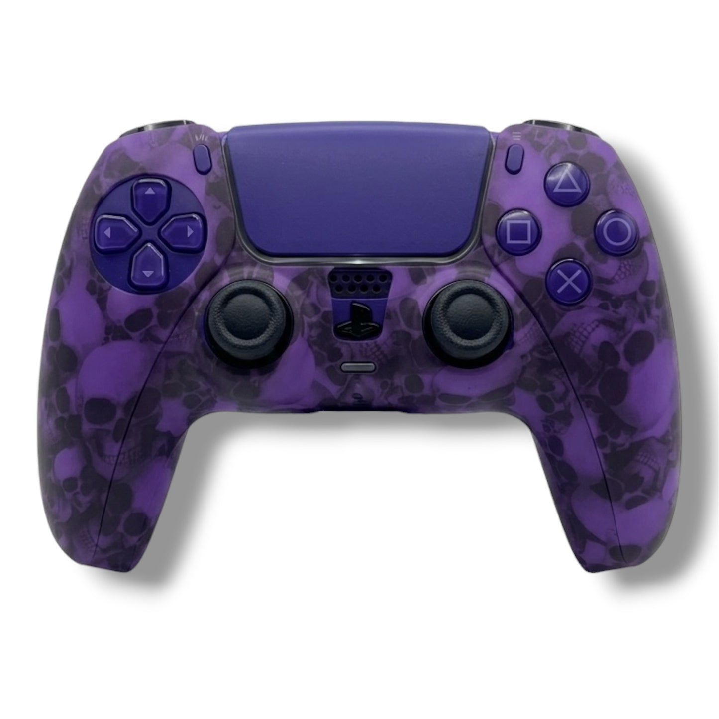 FUNDA PROTECTOR DE SILICONE PARA MANDO INALÁMBRICO DUALSENSE PS5 - MORADO CON DISEÑO DE CALAVERAS