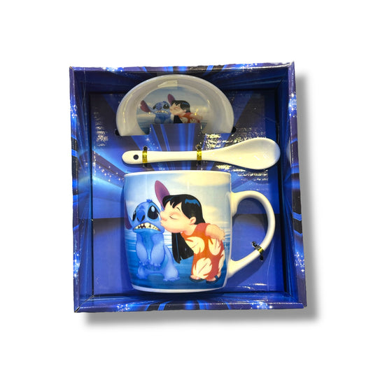 Set de taza de cerámica, cuchara y plato con diseños de Stitch - varios diseños - 1 set