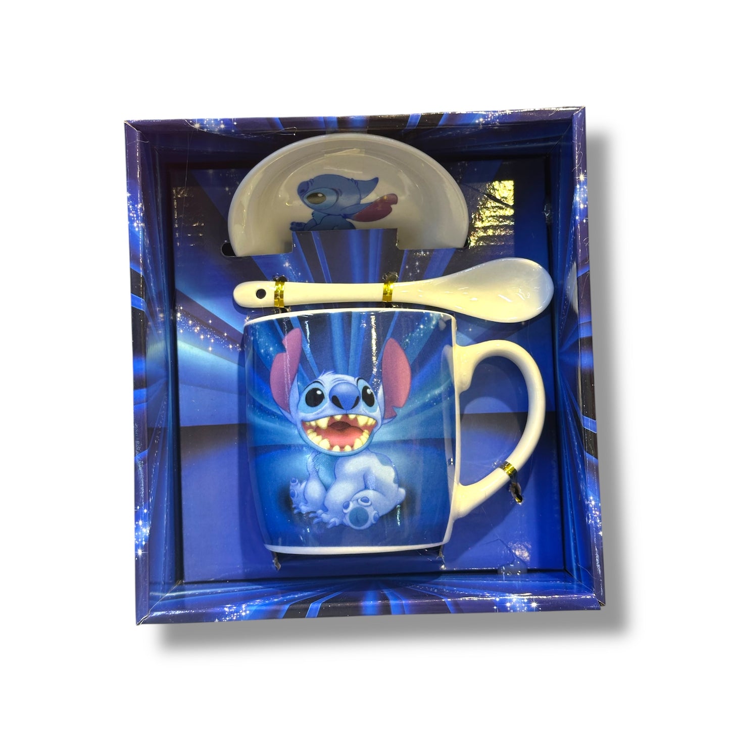 Set de taza de cerámica, cuchara y plato con diseños de Stitch - varios diseños - 1 set