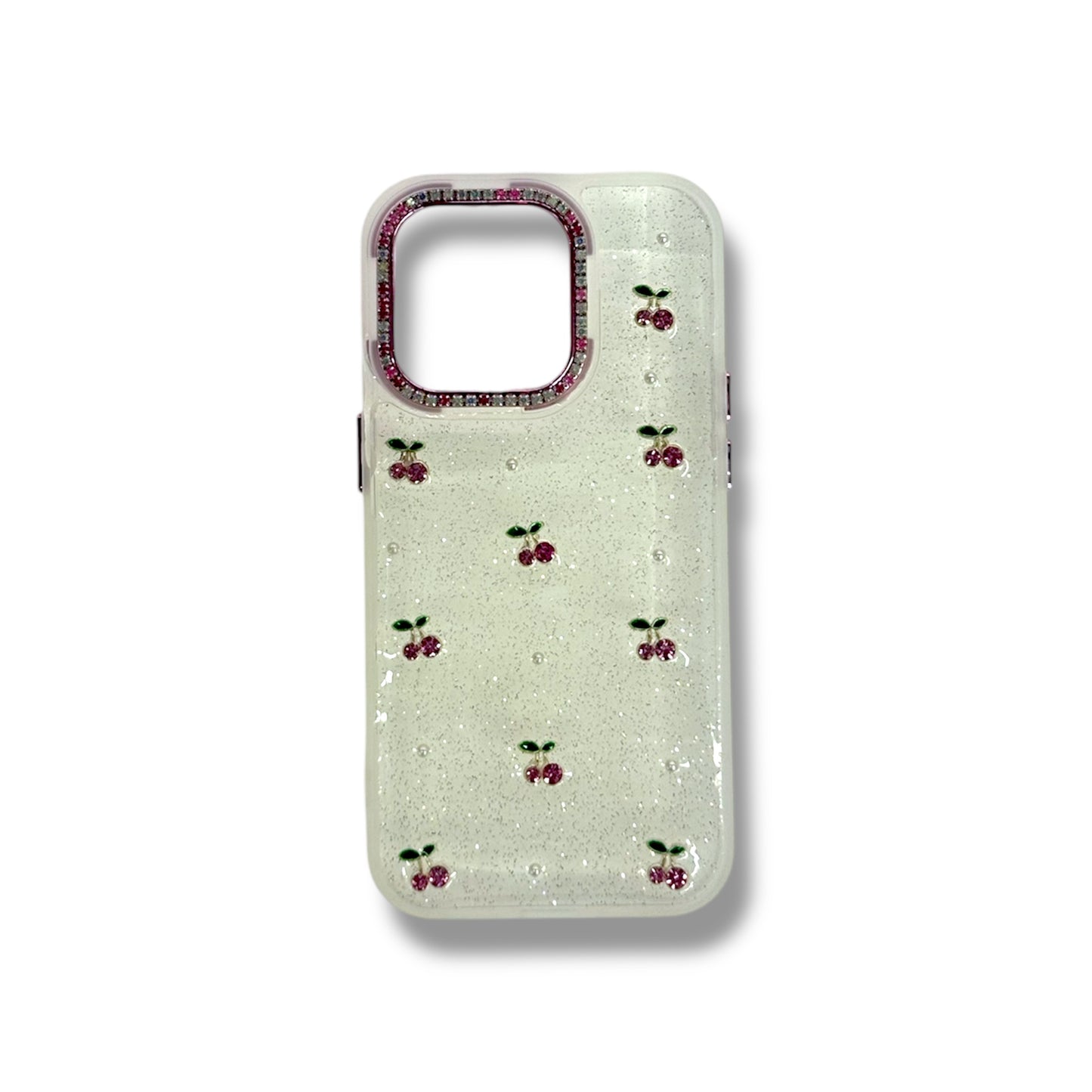 IPHONE 14 PRO - ESTUCHE TRANSPARENTE CON RELIEVE - DISEÑO DE CEREZA