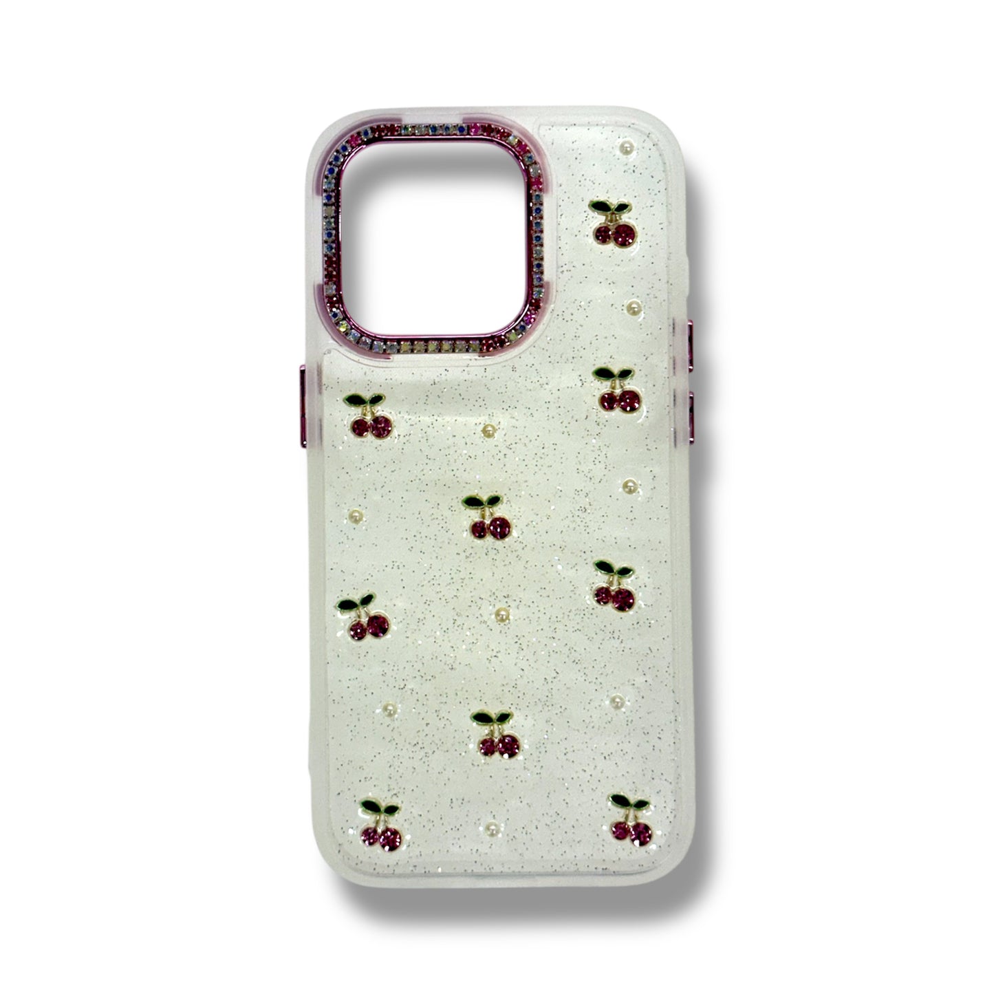 IPHONE 15 PRO - ESTUCHES TRANSPARENTES CON RELIEVE - DISEÑO DE CEREZAS