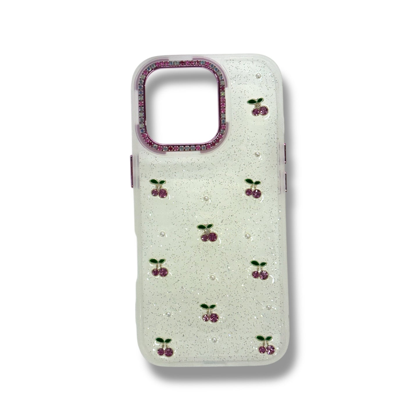 IPHONE 16 PRO - ESTUCHE TRANSPARENTE CON RELIEVE - DISEÑO DE CEREZA