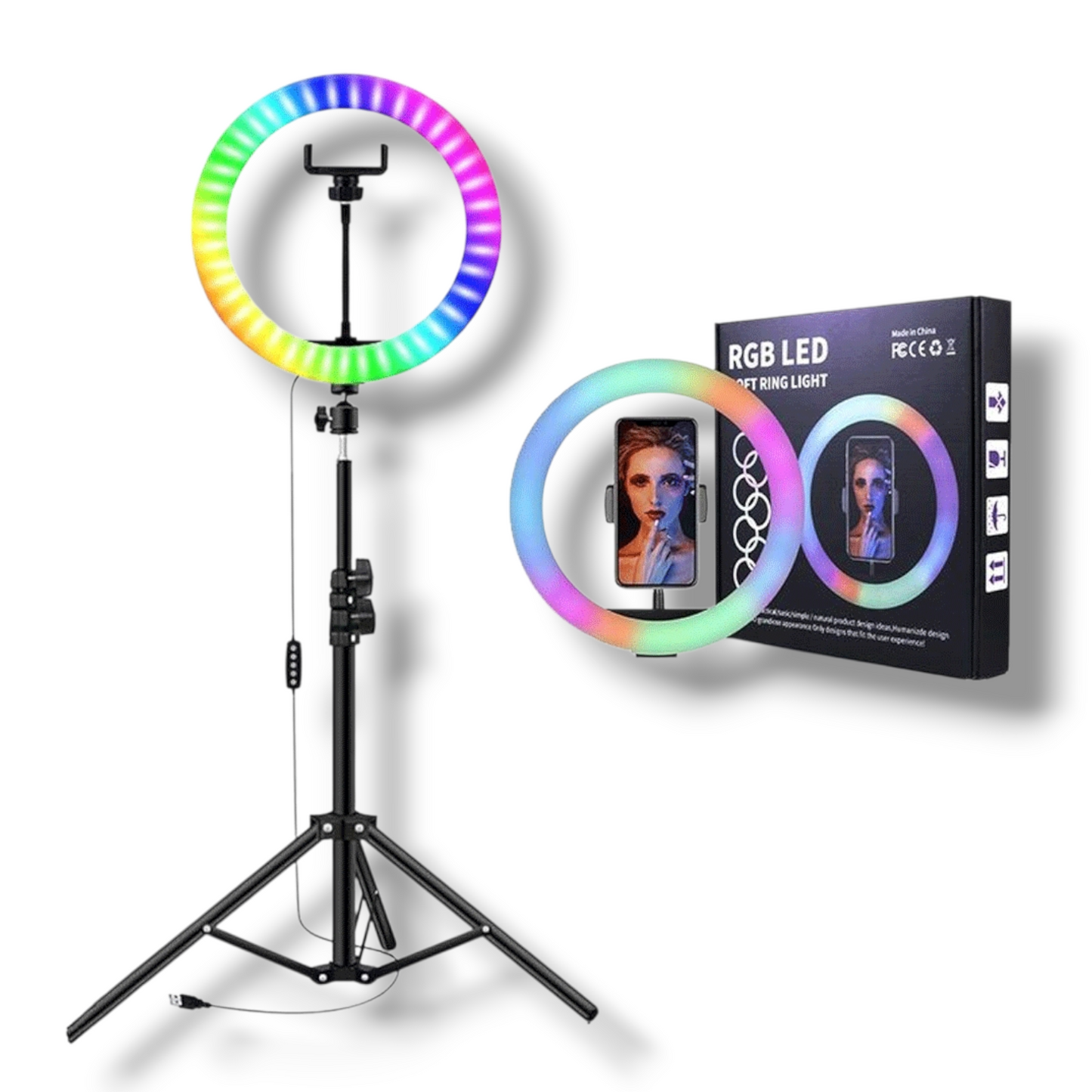 TRIPODE 2M CON ARO DE LUZ RGB LED 33CM - MJ33