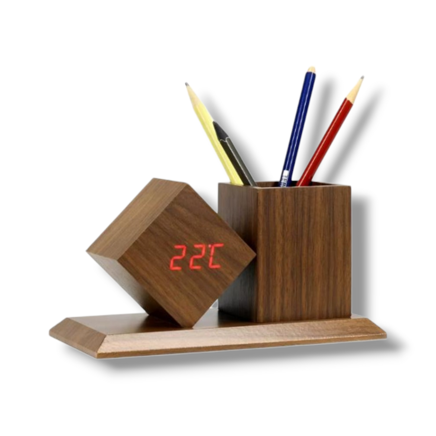 RELOJ ORGANIZADOR DE LÁPICES DIGITAL CON ACABADO EN MADERA CAFE - MY-037