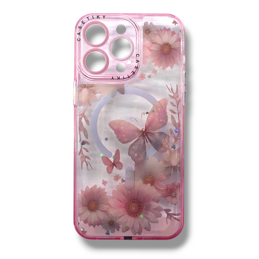 IPHONE 15 PRO MAX - ESTUCHE CON MAGSAFE DISEÑO DE FLORES / TRASPARENTE CON LUZ LED COLORES VARIOS