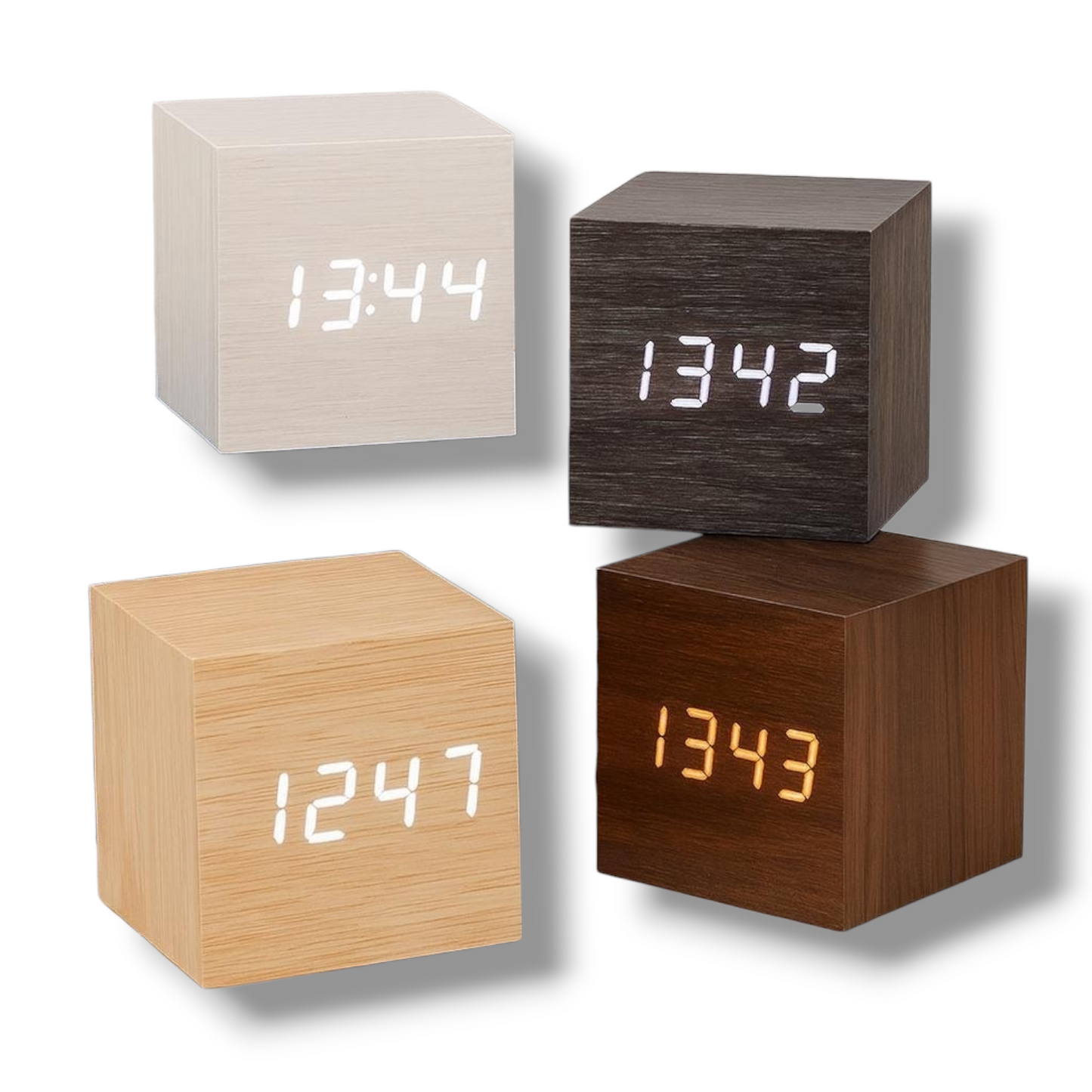 RELOJ DIGITAL DE MADERA EN FORMA DE CUBO DE 6CM - MY-008