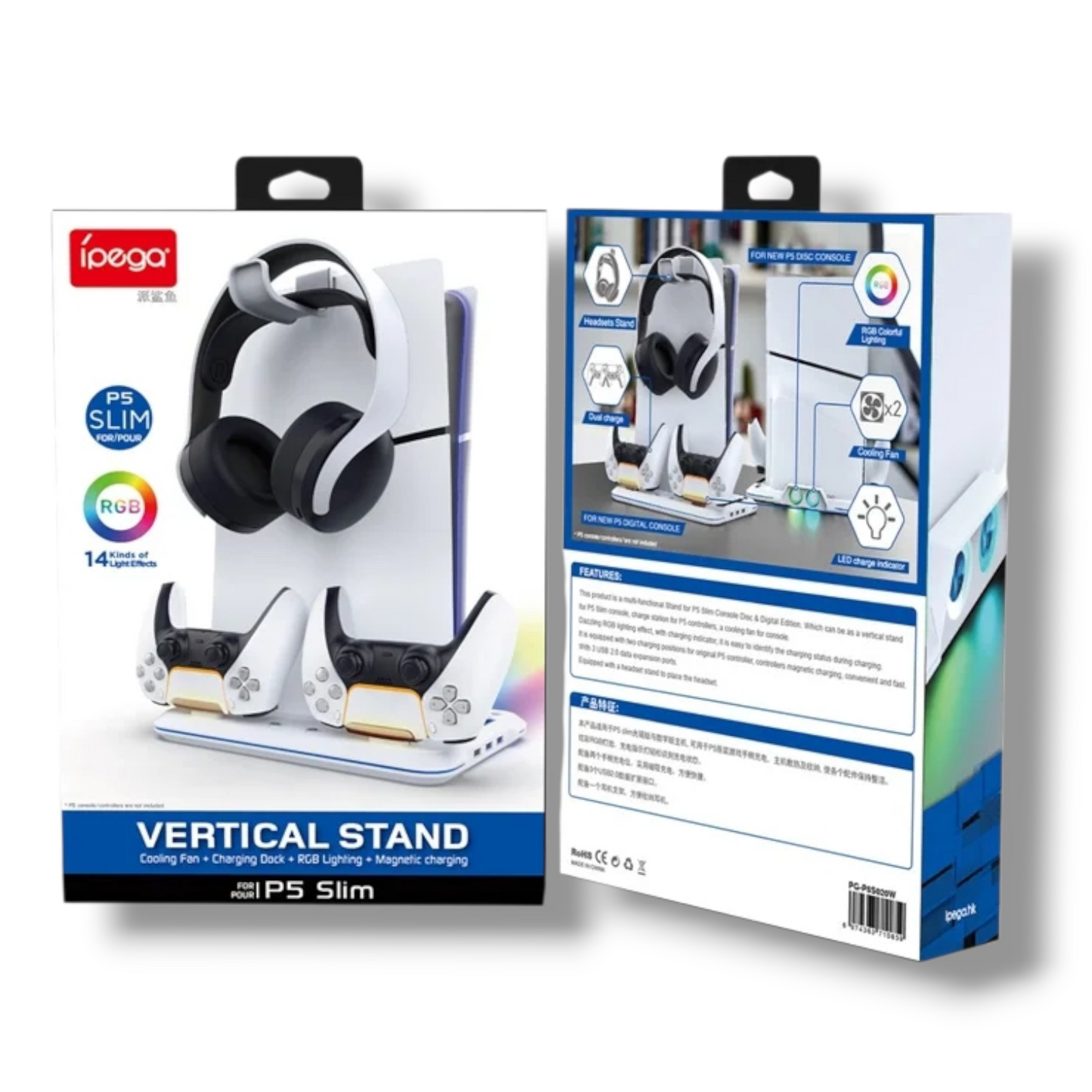 SOPORTE Y CARGADOR VERTICAL PARA PLAYSTATION 5 SLIM - IPEGA PG-P5S020W