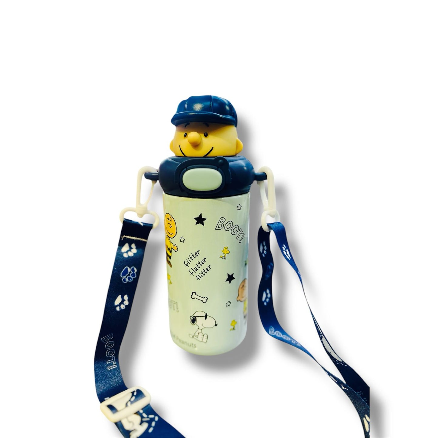 BOTELLA TÉRMICA CON DISEÑO DE SNOOPY Y CHARLIE BROWN - AZUL