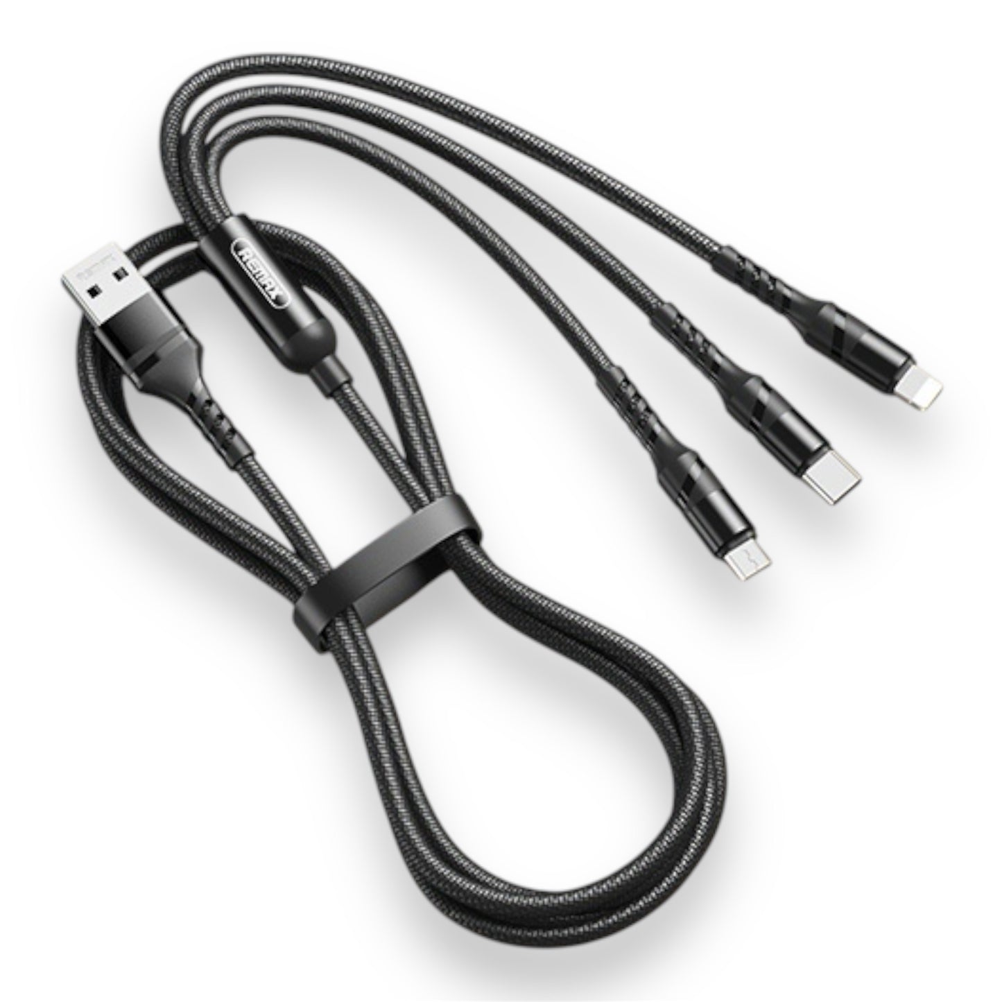 Cable 3 en 1 USB-A a USB-C / MICRO-USB / LIGHTNING - TRENZADO REMAX RC-186th