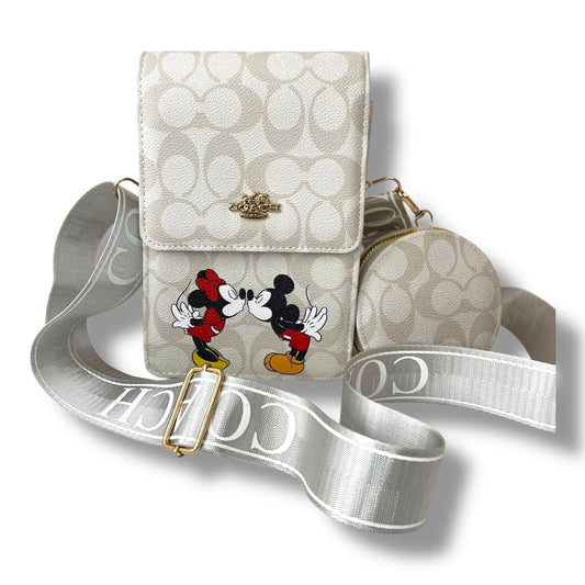 MANOS LIBRE ESTILO COACH CON DISEÑO DE MINNIE MOUSE Y MICKEY MOUSE