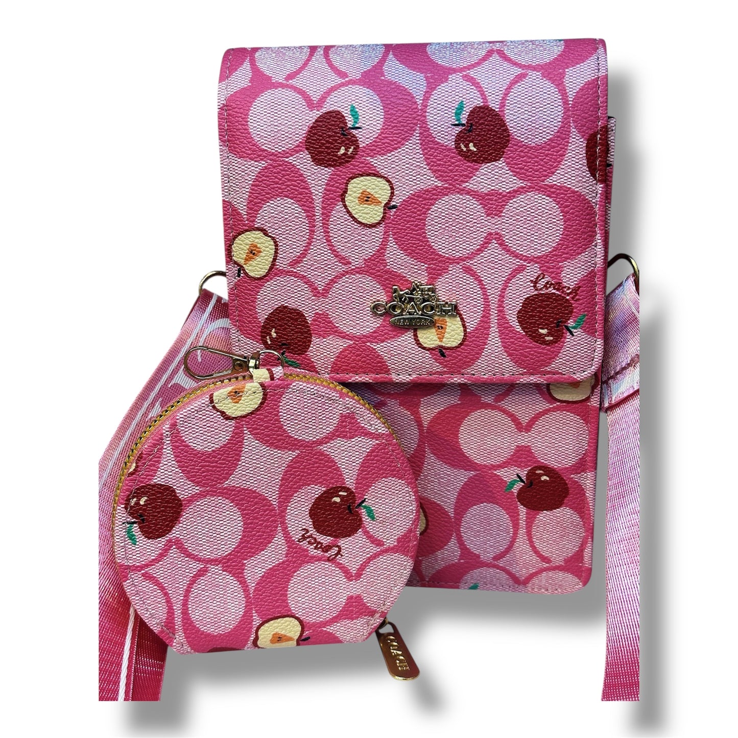 MANOS LIBRE ESTILO COACH CON DISEÑO DE MANZANAS