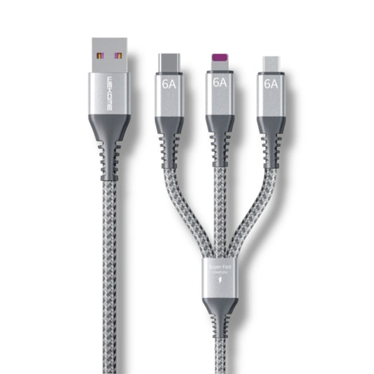 Cable 3 en 1 USB-A a USB-C / MICRO-USB / LIGHTNING 6A 1.2M - TRENZADO WEKOME WDC-170