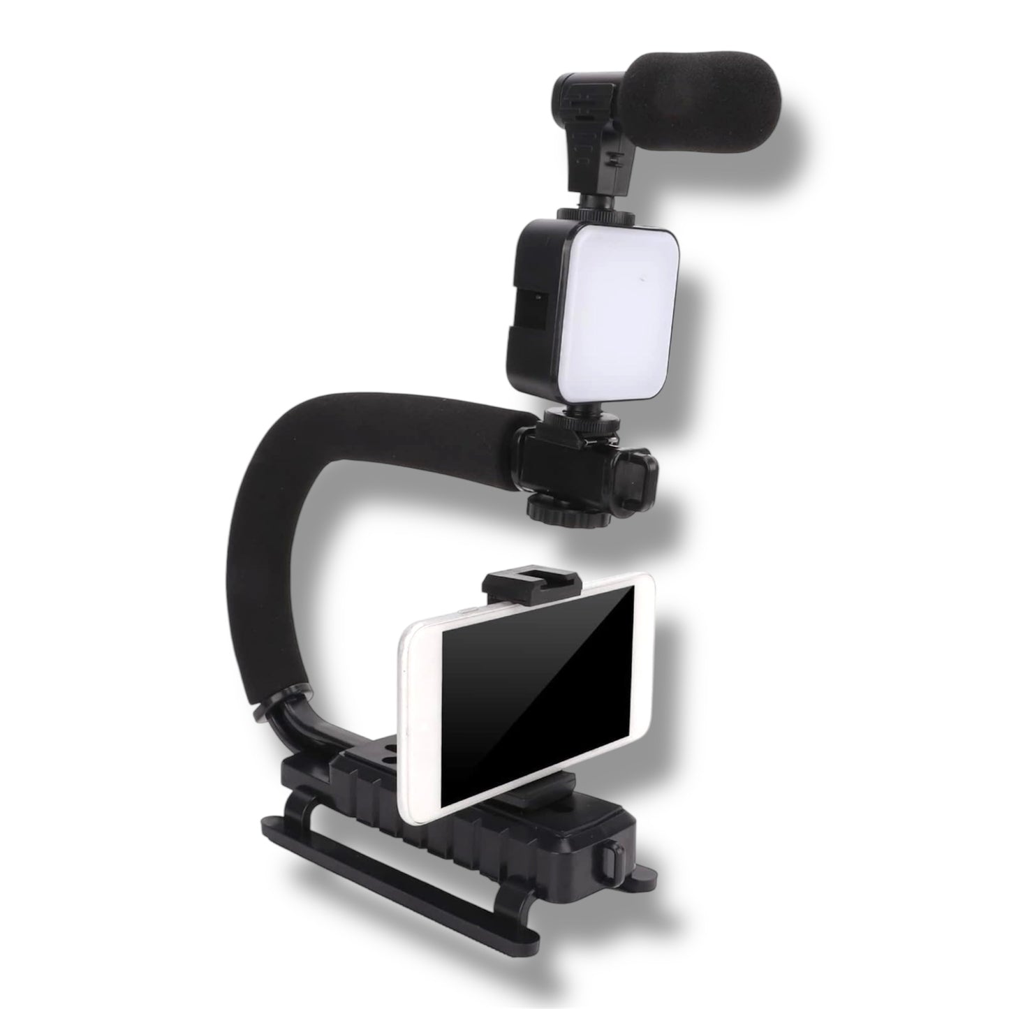 Estabilizador portátil en forma de U con micrófono y luz LED para cámaras y smartphones - AY-49U