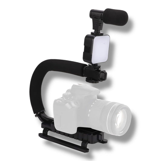 Estabilizador portátil en forma de U con micrófono y luz LED para cámaras y smartphones - AY-49U