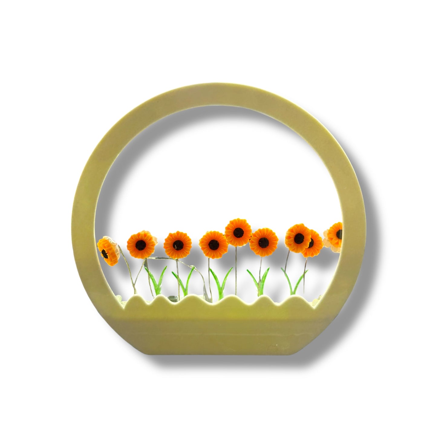 LÁMPARA PLÁSTICA CON GIRASOLES DE 15 CM APROX