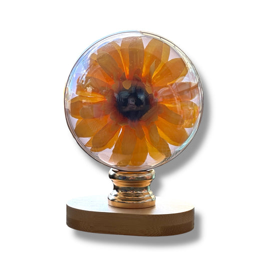 LÁMPARA CON BASE DE MADERA CON GIRASOLES