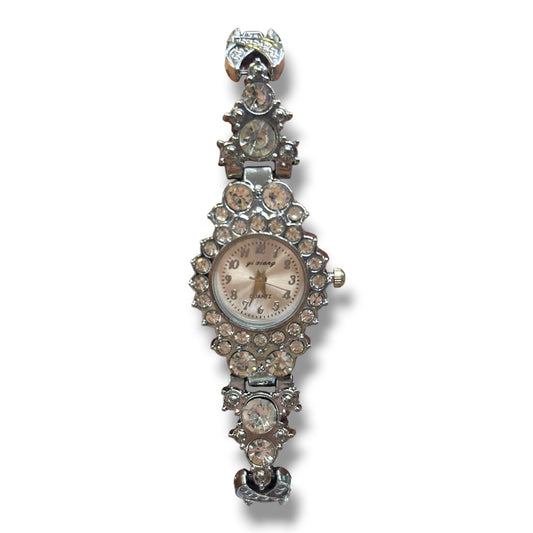RELOJ DE ACERO PARA DAMA CON DISEÑO DE PERLAS