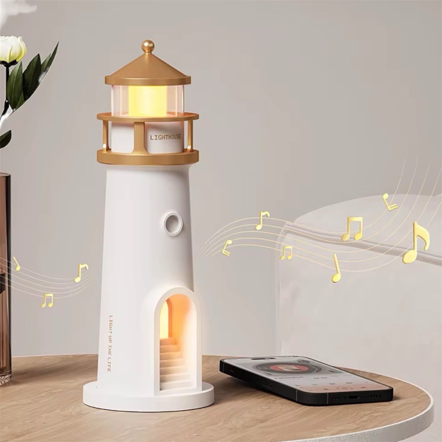 LÁMPARA EN FORMA DE FARO CON CONTROL - PARLANTE MP3
