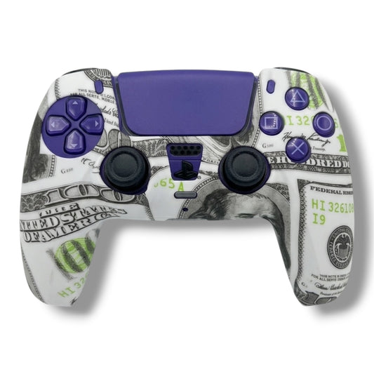 FUNDA PROTECTOR DE SILICONE PARA MANDO INALÁMBRICO DUALSENSE PS5 - BLANCO CON DISEÑO DE DÓLAR