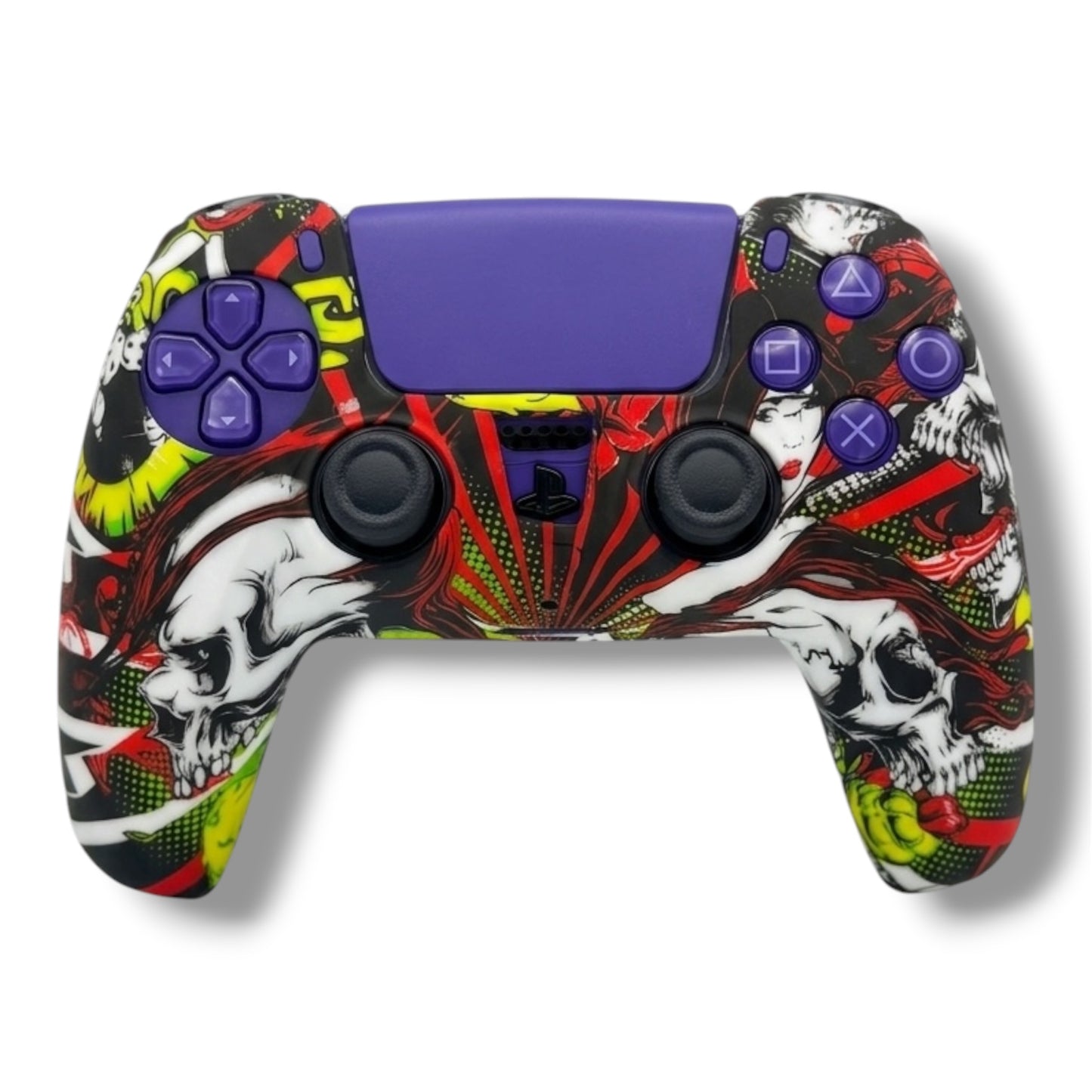 FUNDA PROTECTOR DE SILICONE PARA MANDO INALÁMBRICO DUALSENSE PS5 - CON DISEÑO DE CALAVERAS ROJAS