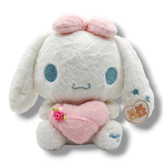 PELUCHE DE CINNAMOROLL CON CORAZÓN ROSADO DE 35 CM APROX