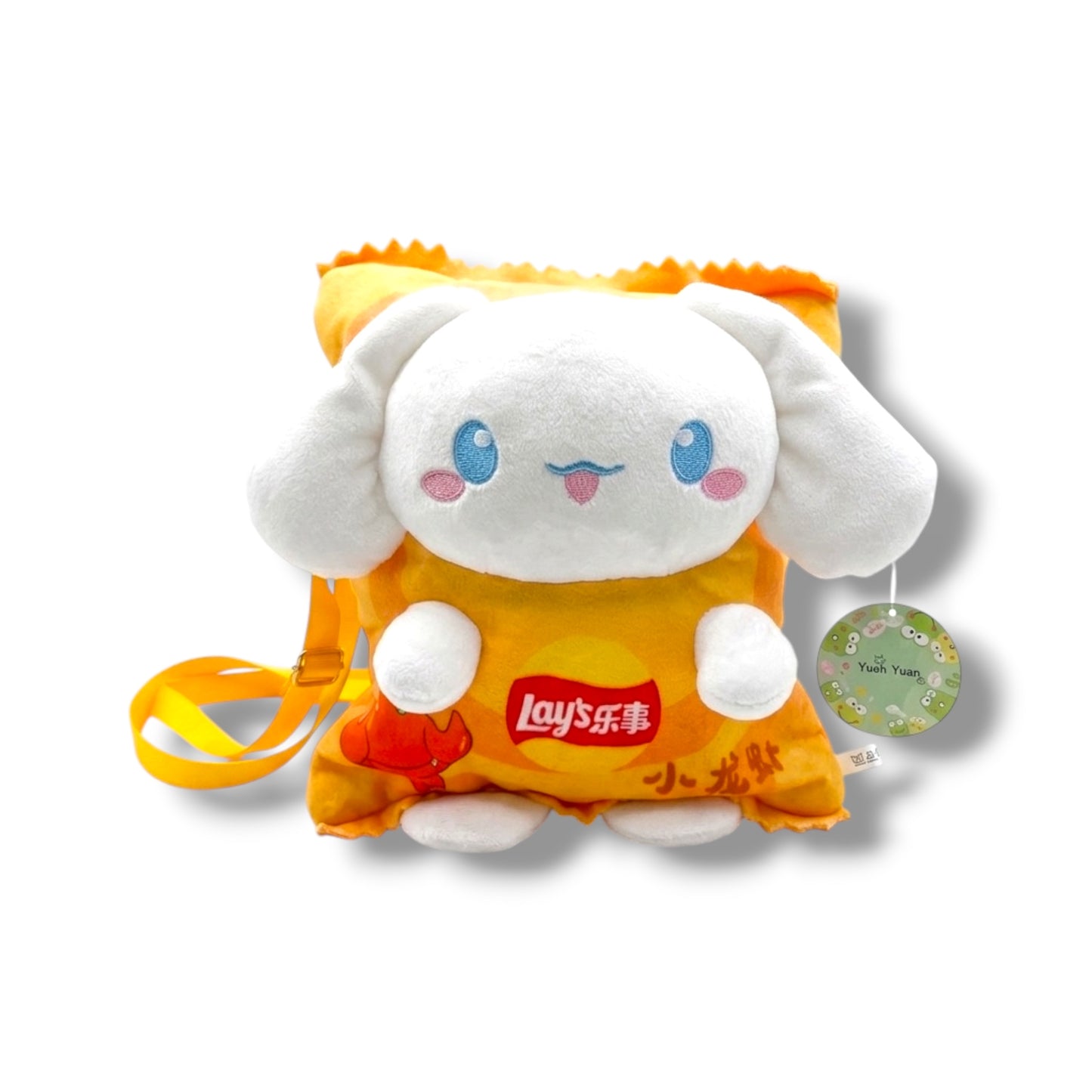 MOCHILA PELUCHE DE CINNAMORROL EN FORMA DE PAPAS LAYS DE 22 CM APROX