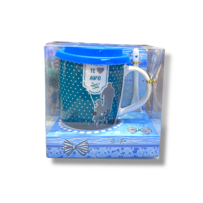 Tazas con cucharas de cerámica - con diseños diferentes - 1 UNIDAD