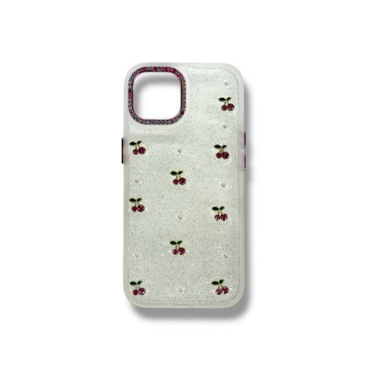 IPHONE 15 - ESTUCHE TRANSPARENTE CON RELIEVE - DISEÑO DE CEREZA