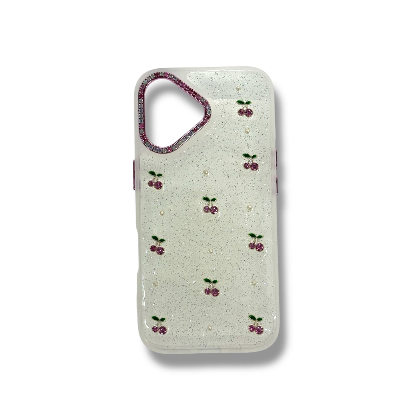 IPHONE 16 - ESTUCHE TRANSPARENTE CON RELIEVE - DISEÑO DE CEREZA