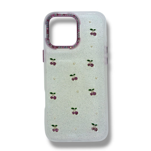 IPHONE 16 PRO MAX - ESTUCHE TRANSPARENTE CON RELIEVE - DISEÑO DE CEREZA