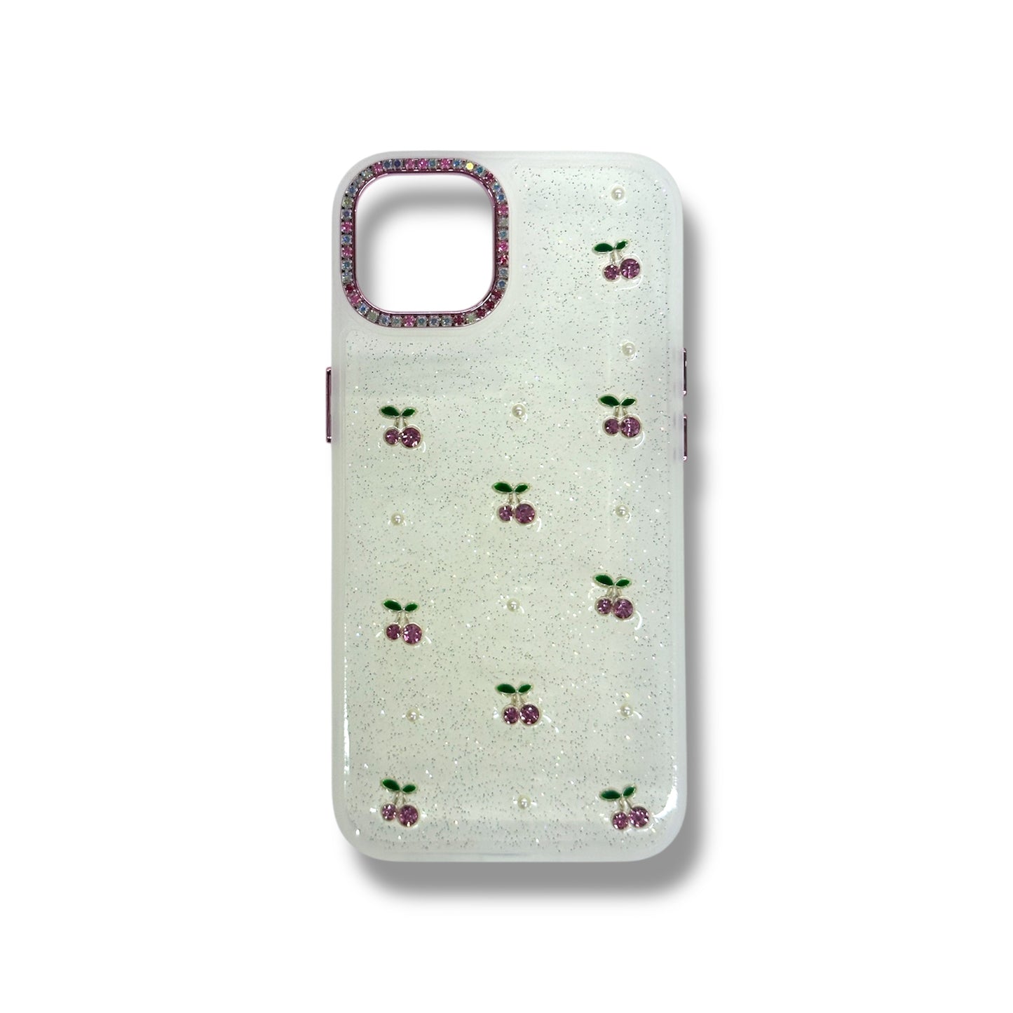 IPHONE 13 / 14 - ESTUCHE TRANSPARENTE CON RELIEVE - DISEÑO DE CEREZAS
