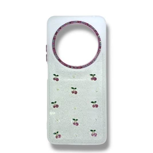 XIAOMI REDMI 14 C / POCO C75 - ESTUCHE TRANSPARENTE CON RELIEVE - DISEÑO DE CEREZA