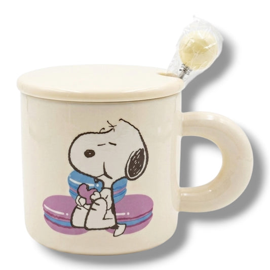 TAZA DE CERÁMICA CON DISEÑO DE SNOOPY - CREMA