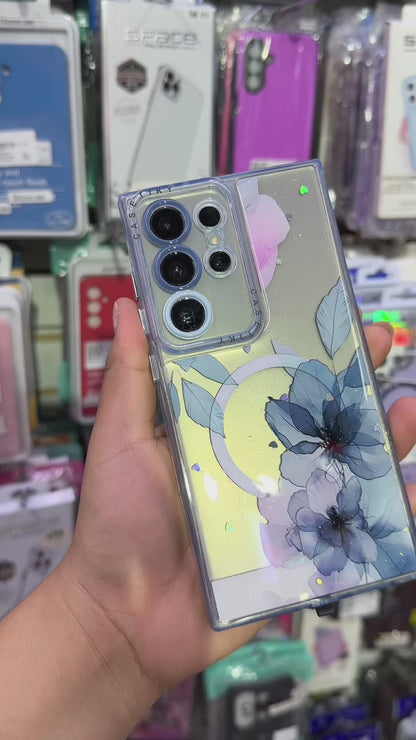 IPHONE 15 PRO MAX - ESTUCHE CON MAGSAFE DISEÑO DE FLORES / TRASPARENTE CON LUZ LED COLORES VARIOS