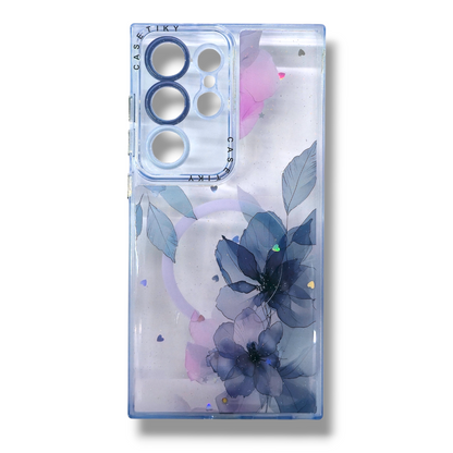 SAMSUNG S24 ULTRA - ESTUCHE CON MAGSAFE DISEÑO DE FLORES / TRASPARENTE CON LUZ LED COLORES VARIOS