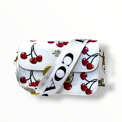 BOLSO DE MUJER                        ESTILO COACH CEREZA - BLANCO