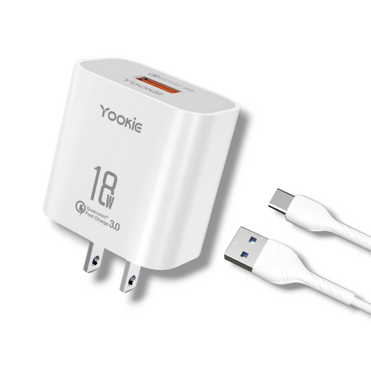Cargador USB-C 18W QC3.0 Con Cable 1M - Yookie Ei8