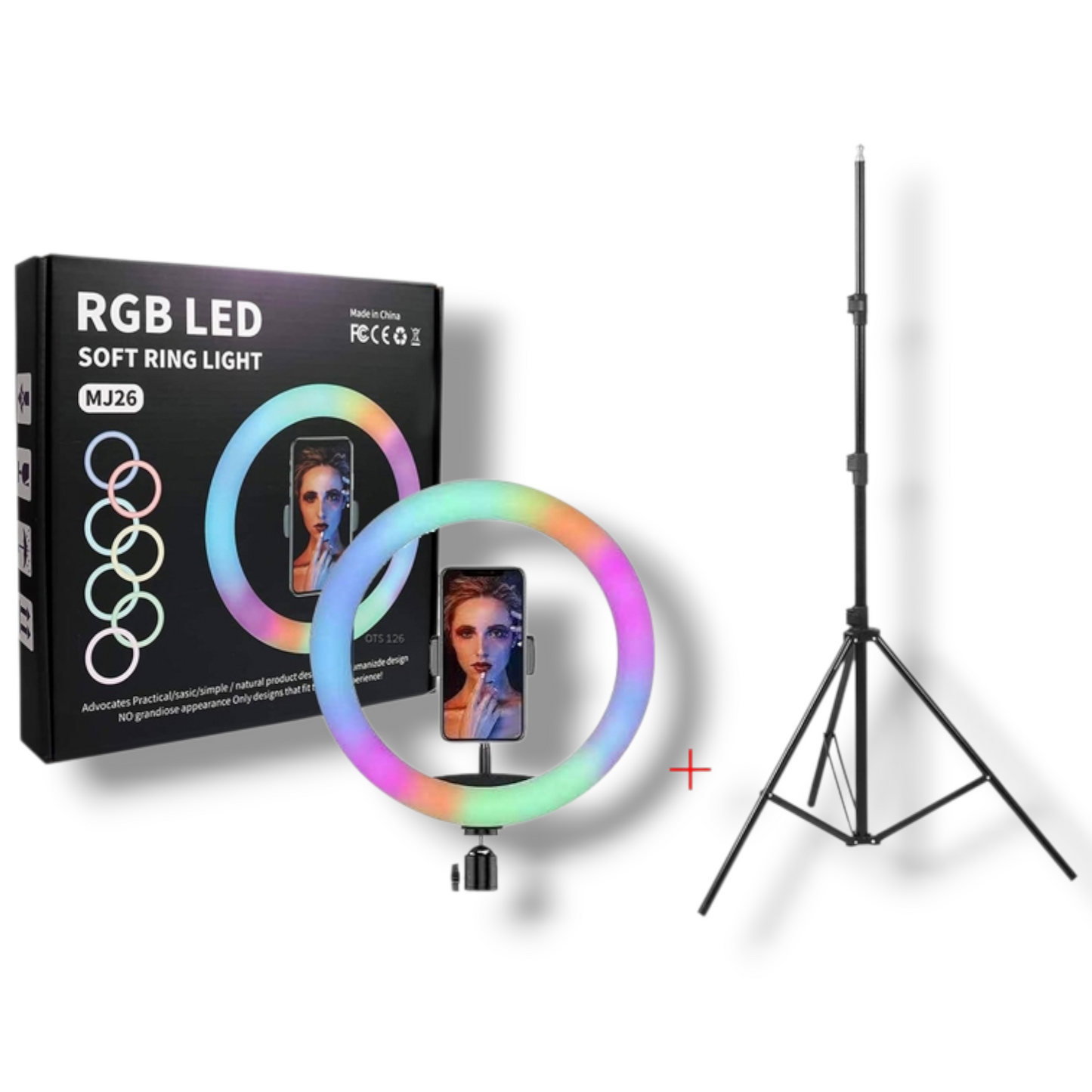 TRIPODE 2M CON ARO DE LUZ RGB LED 26CM - MJ26