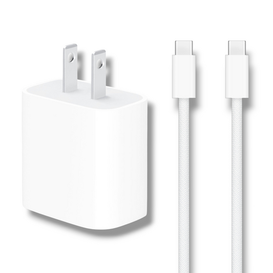 CARGADOR 20W USB-C CON CABLE USB-C A USB-C TRENZADO 1M AAA - IPHONE 15 AL 17 PRO MAX
