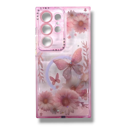 SAMSUNG S25 ULTRA - ESTUCHE CON MAGSAFE DISEÑO DE FLORES / TRASPARENTE CON LUZ LED COLORES VARIOS